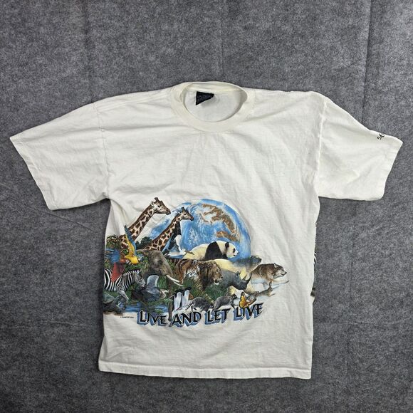 Habitat Other - Vintage Habitat Shirt‎ Mens Large White Live And Let Live Animal Zoo Graphic 90s